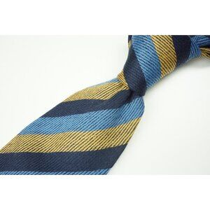Cesare Attolini Sky Midnight Blue Mustard Yellow Woven Wool Tie BRAND NEW